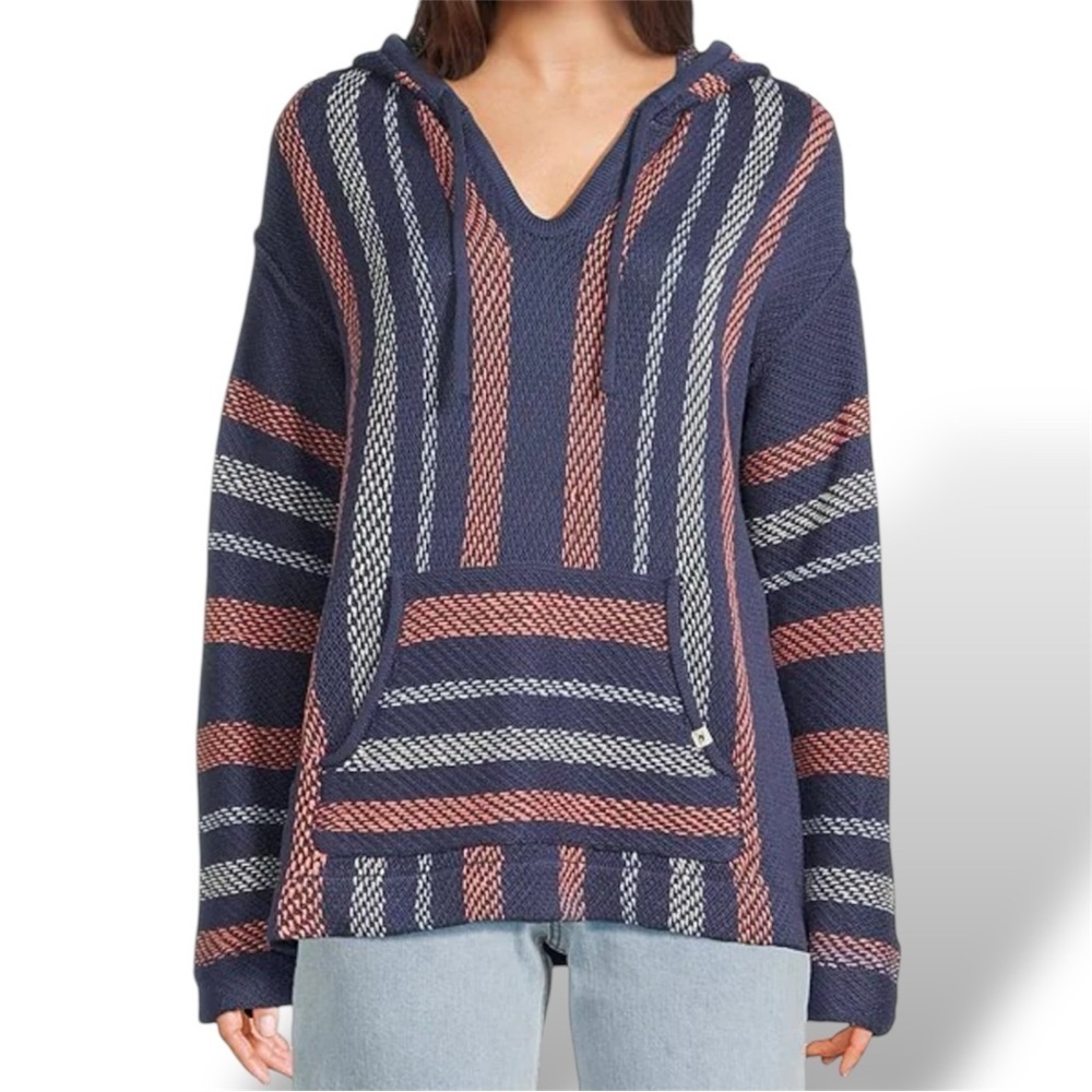 Rip Curl Revival Striped Knit Poncho Navy - Picture 2 of 13